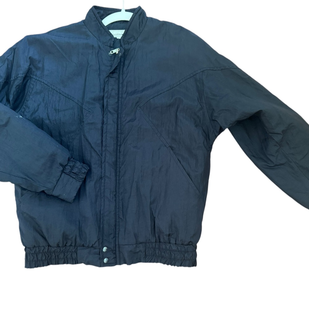 Men's Vintage Crocodile Brand Bomber Jacket Black with Zip Size M